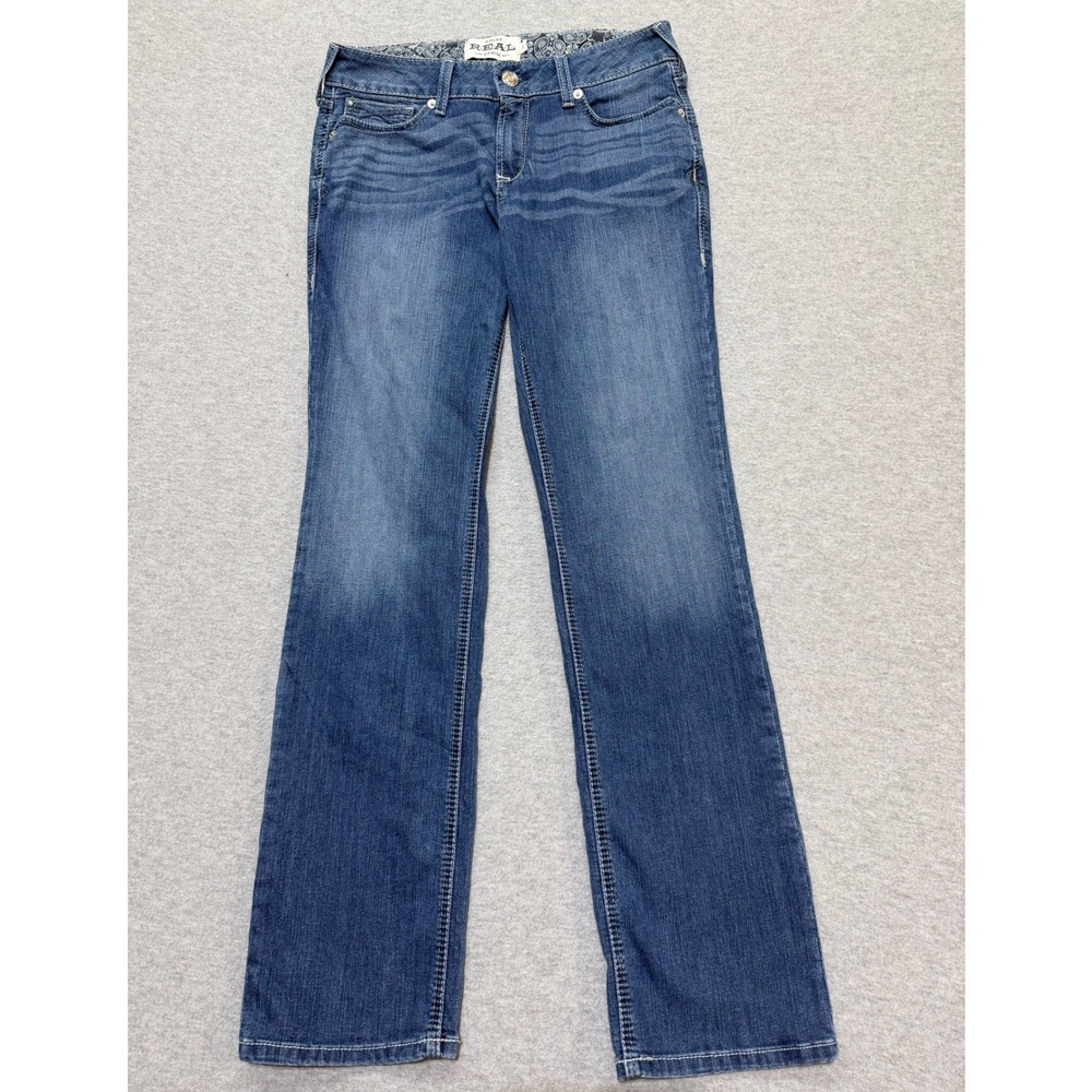 Ariat Real Jeans Womens 31L Blue Mid Rise Straight Western Cowgirl Stretch Denim